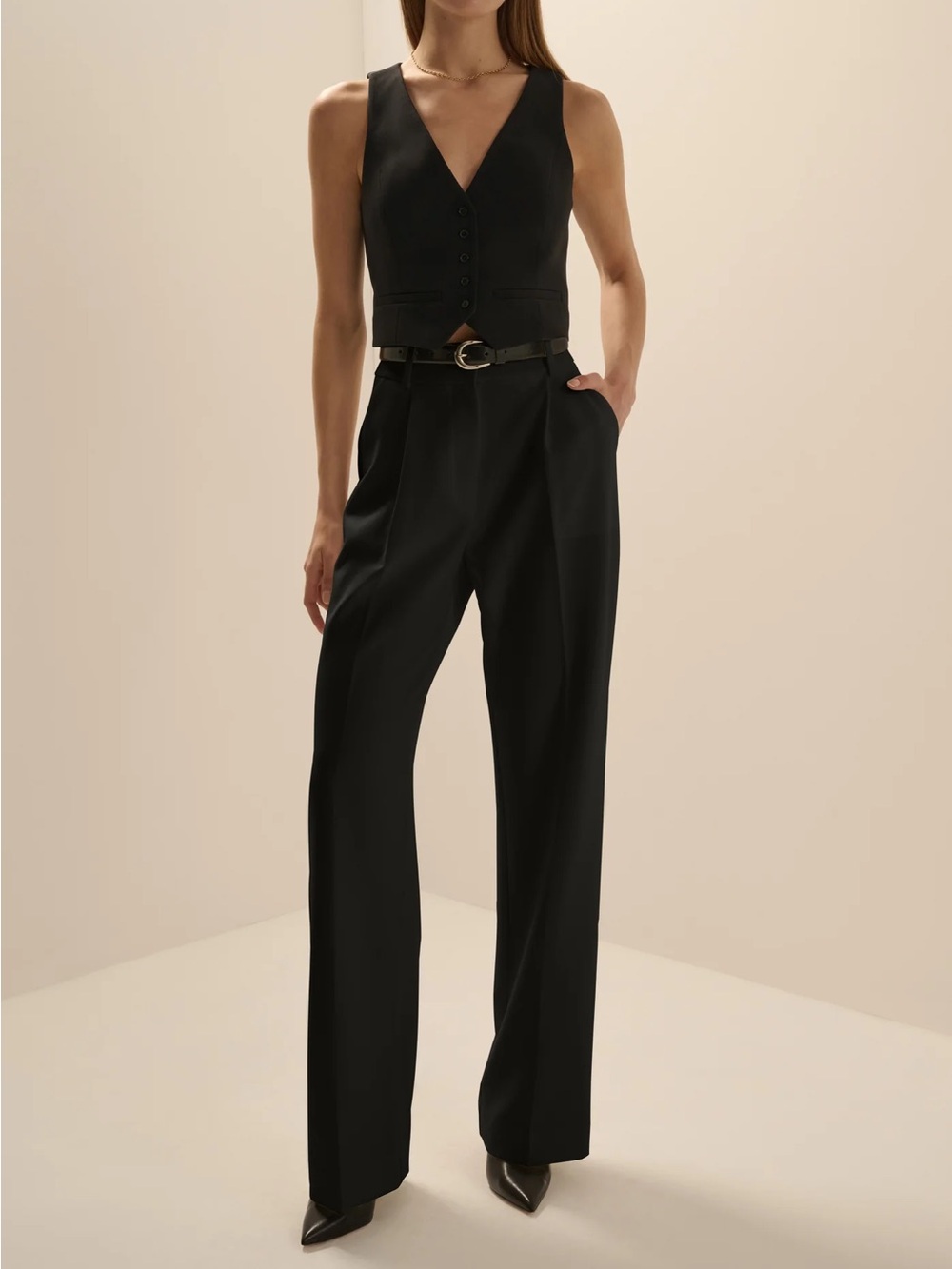 Favorite Daughter Black High-Rise Wide-Leg Trousers